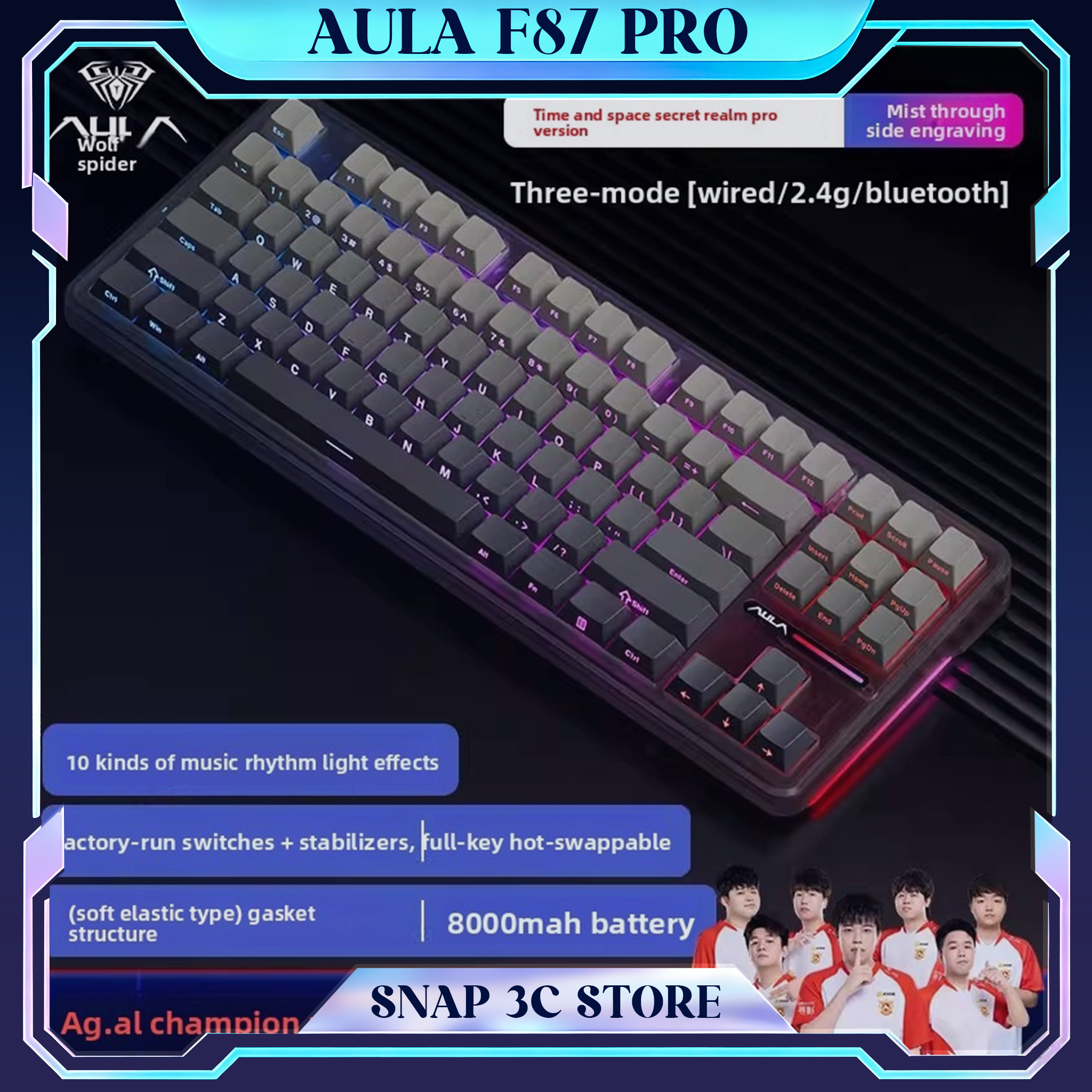 Gaming Keyboard Thocky - AULA F87 Pro Wireless Mechanical Keyboard