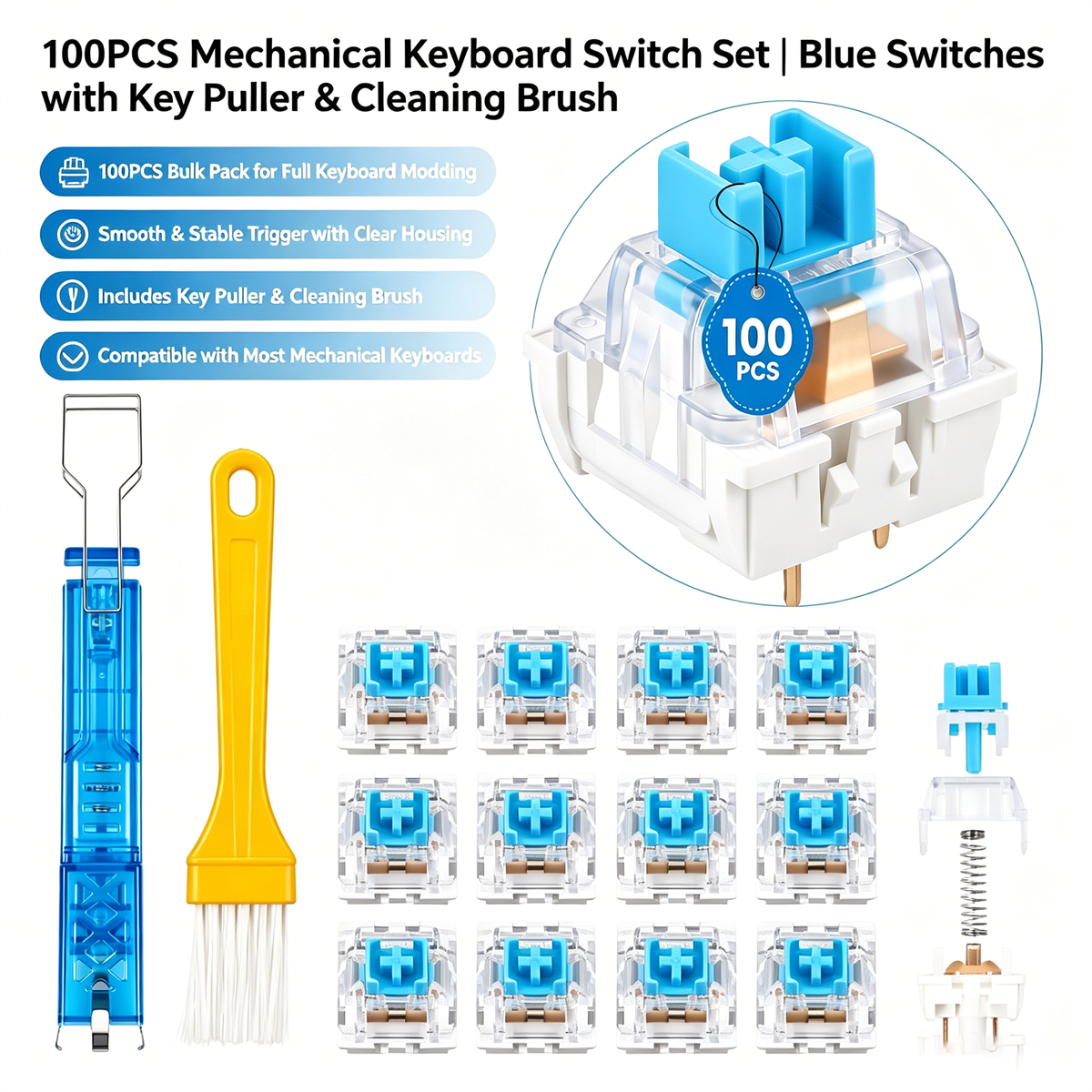 Keyboard Gaming Blue Switch - 100Pack Clear RGB Backlight Mechanical Keyboard