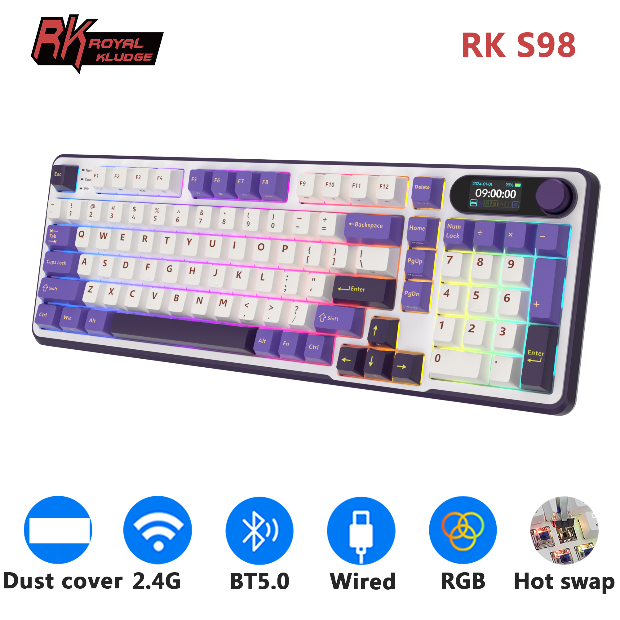 Gaming Keyboard Thocky - RK S98 ROYAL KLUDGE Wireless Gamer