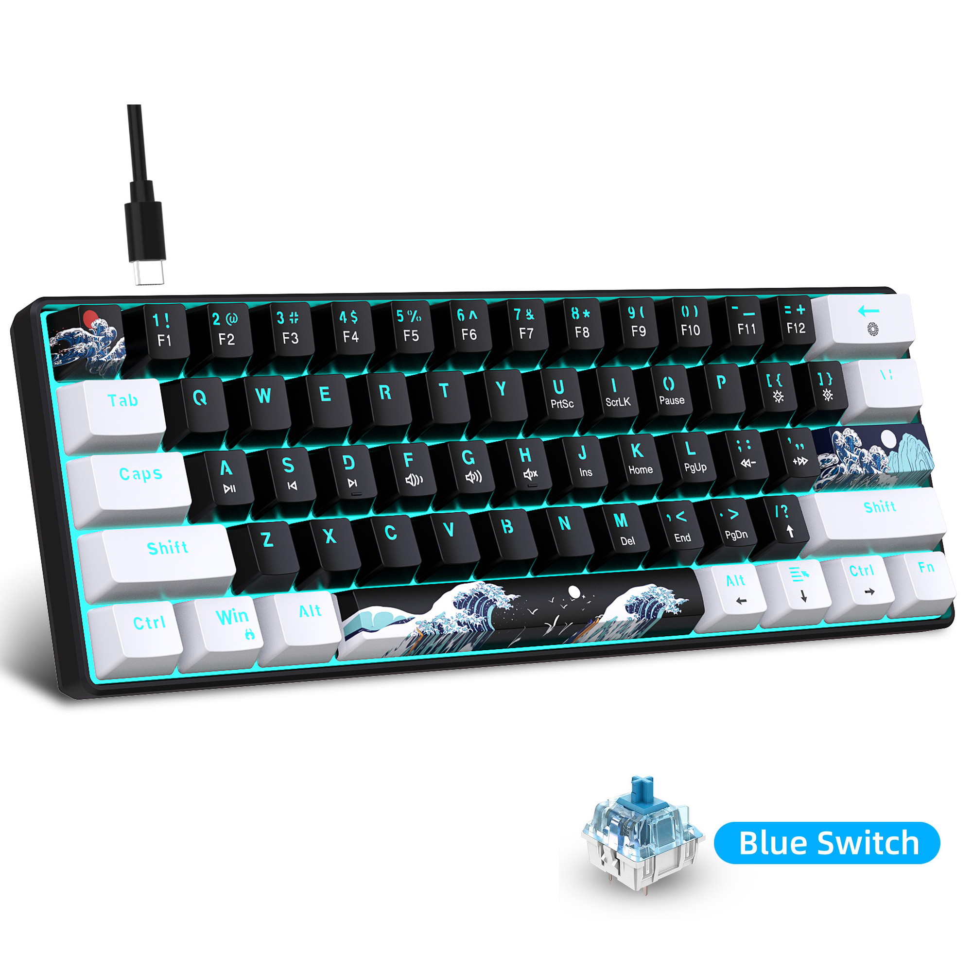 Keyboard Gaming Blue Switch - 60% Mechanical Keyboard, Gaming Keyboard With