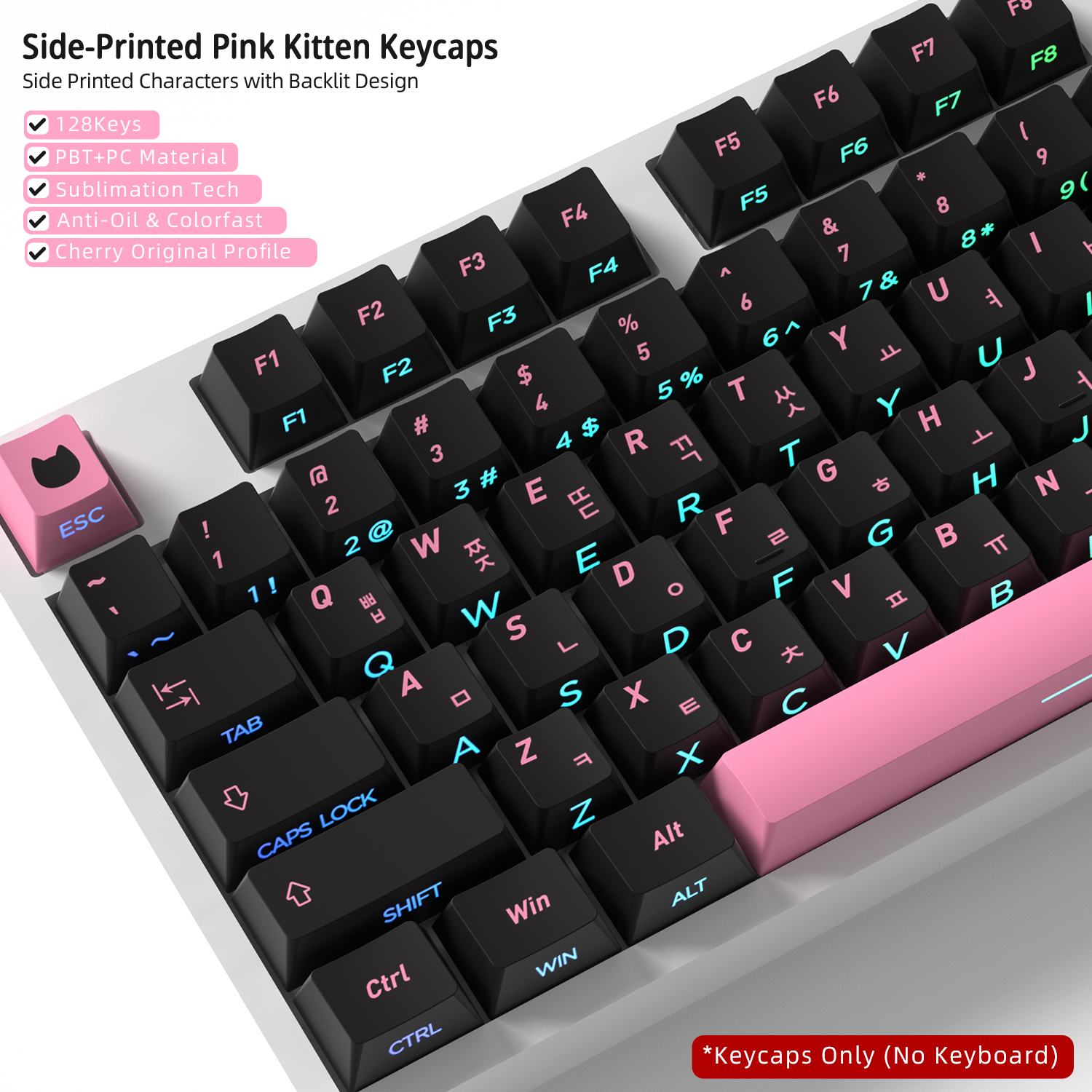 Black Pink Cat Korean Keycaps  - Keyboard Gaming Black ulasan dan harga