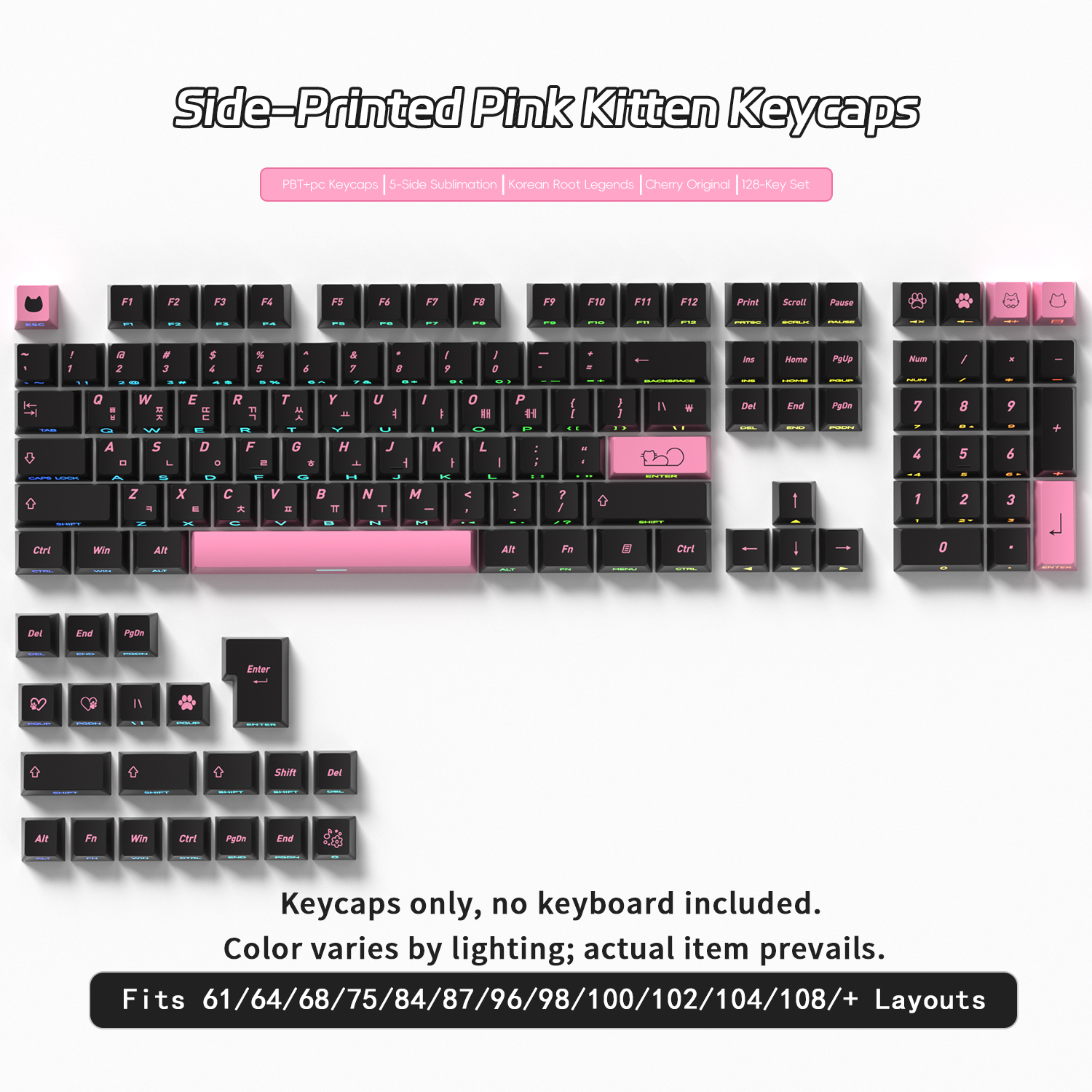 Black Pink Cat Korean Keycaps  - Keyboard Gaming Black ulasan dan harga
