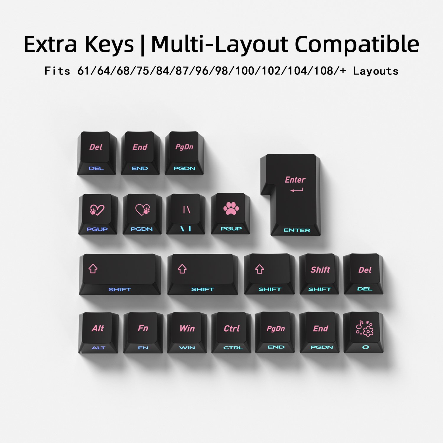 Black Pink Cat Korean Keycaps  - Keyboard Gaming Black ulasan dan harga