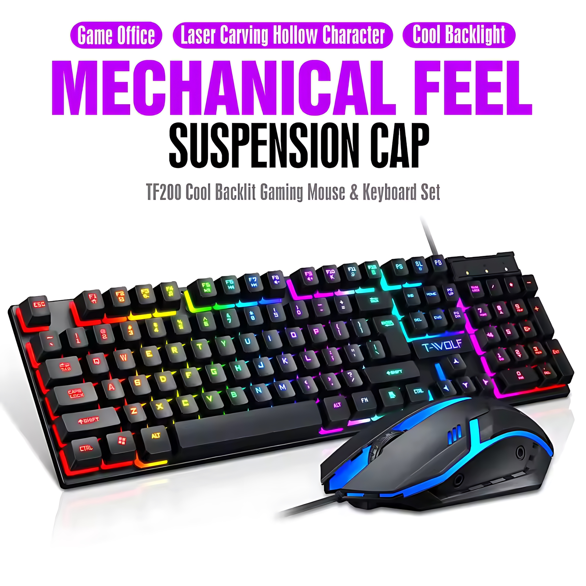 Rainbow Backlit Wired Keyboard - Gaming Keyboard Mouse Combo ulasan dan harga