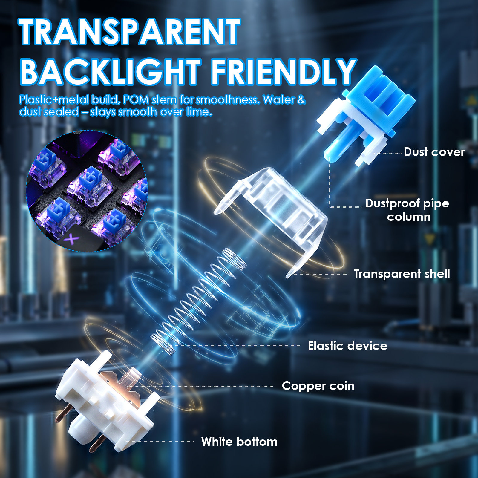 100Pack Clear RGB Backlight Me - Keyboard Gaming Blue Switch ulasan dan harga