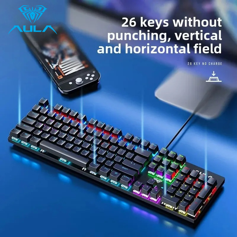 AULA S2022 Wired Gaming Keyboa - Keyboard Gaming Blue Switch ulasan dan harga