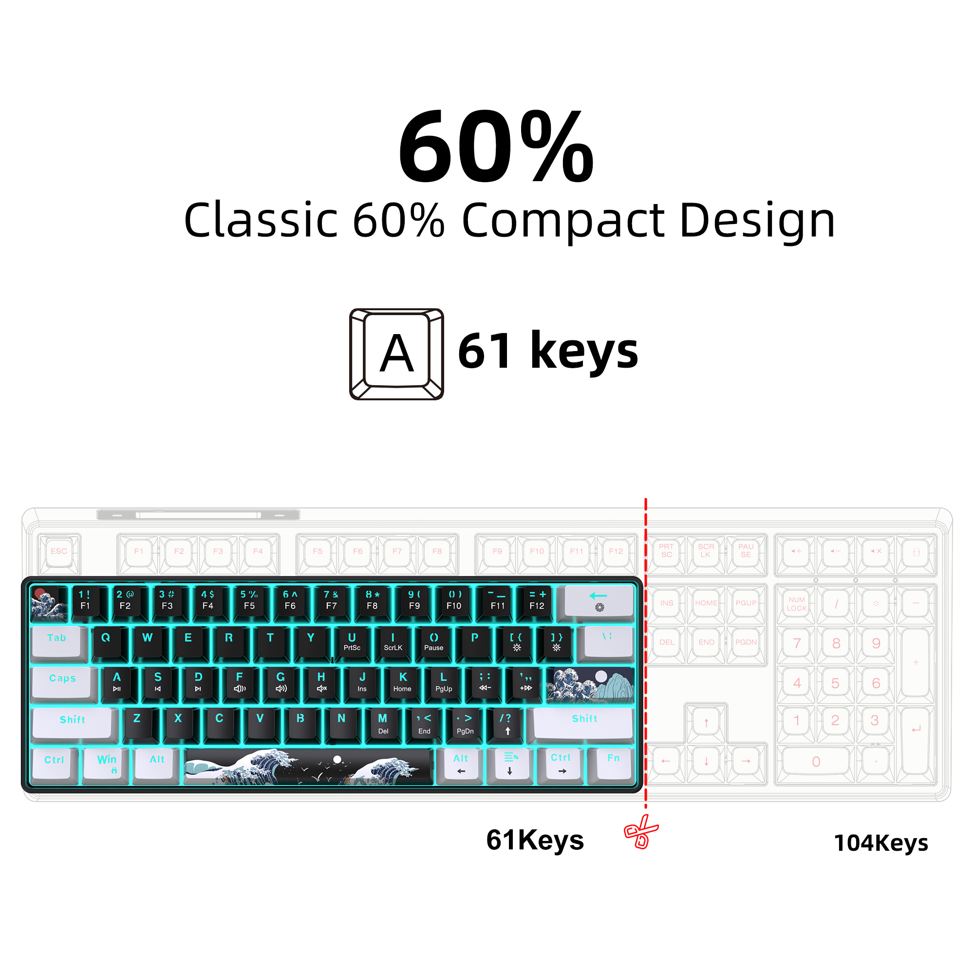 60% Mechanical Keyboard, Gamin - Keyboard Gaming Blue Switch ulasan dan harga