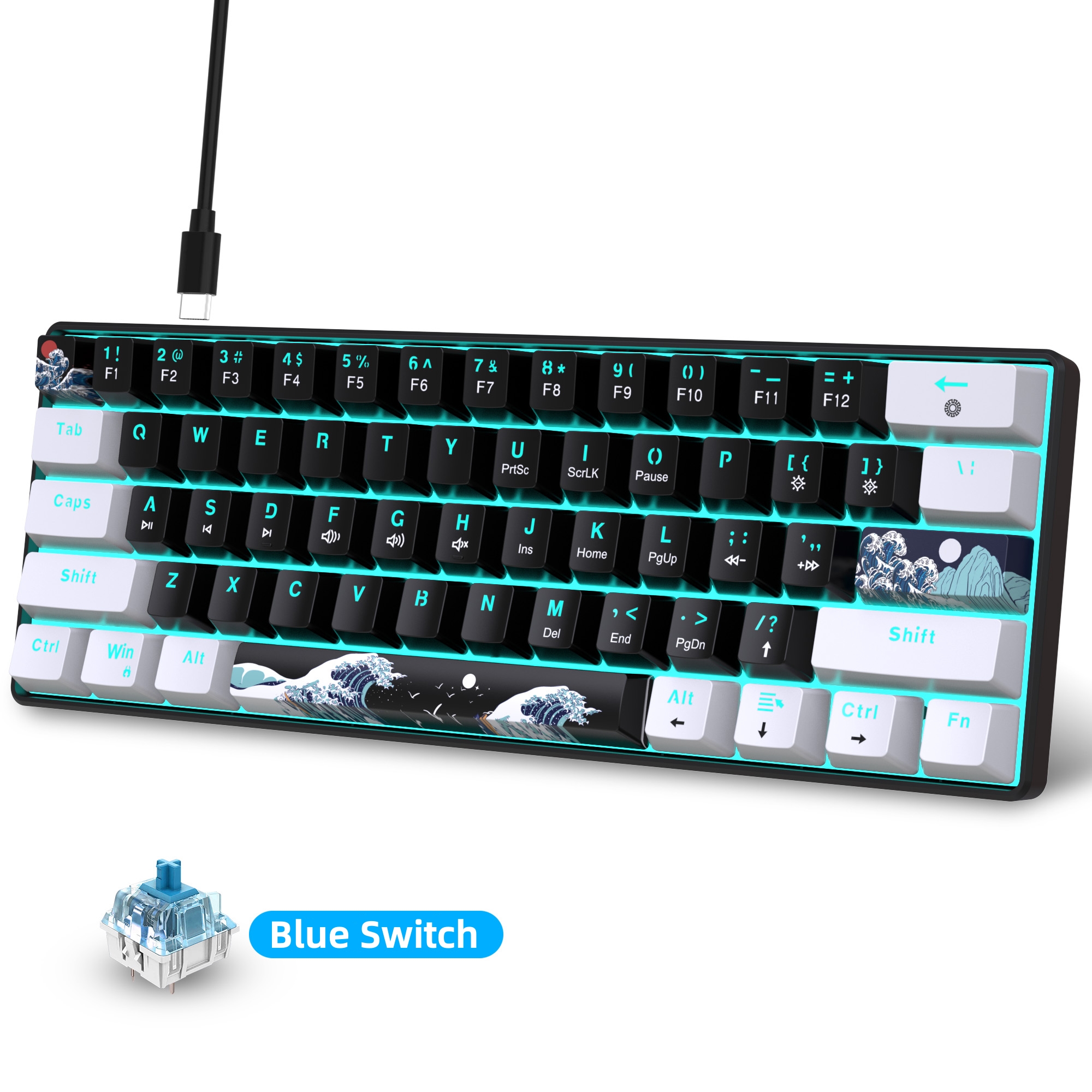 60% Mechanical Keyboard, Gamin - Keyboard Gaming Blue Switch ulasan dan harga
