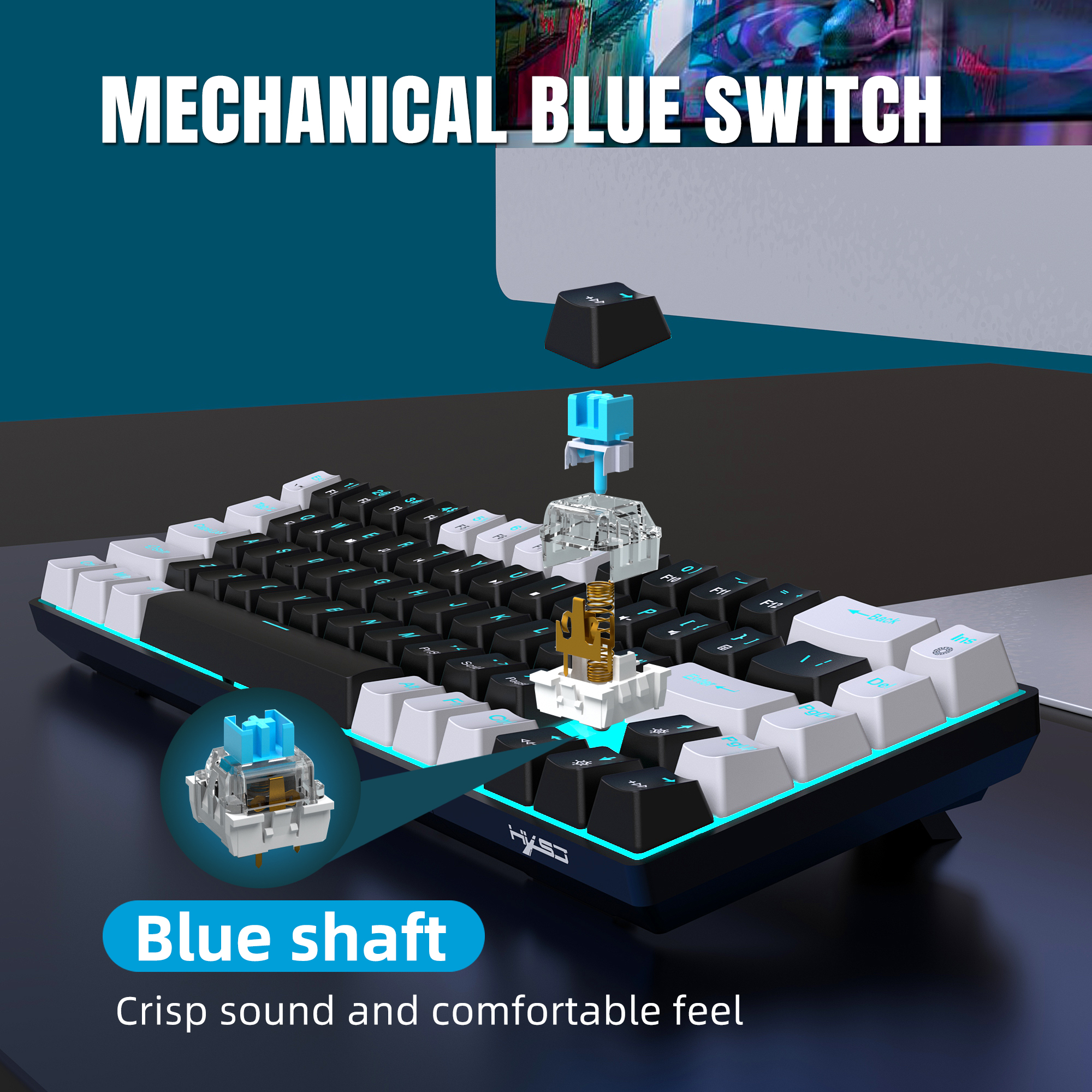Hot sale HXSJ V800 68 key wire - Keyboard Gaming Blue Switch ulasan dan harga