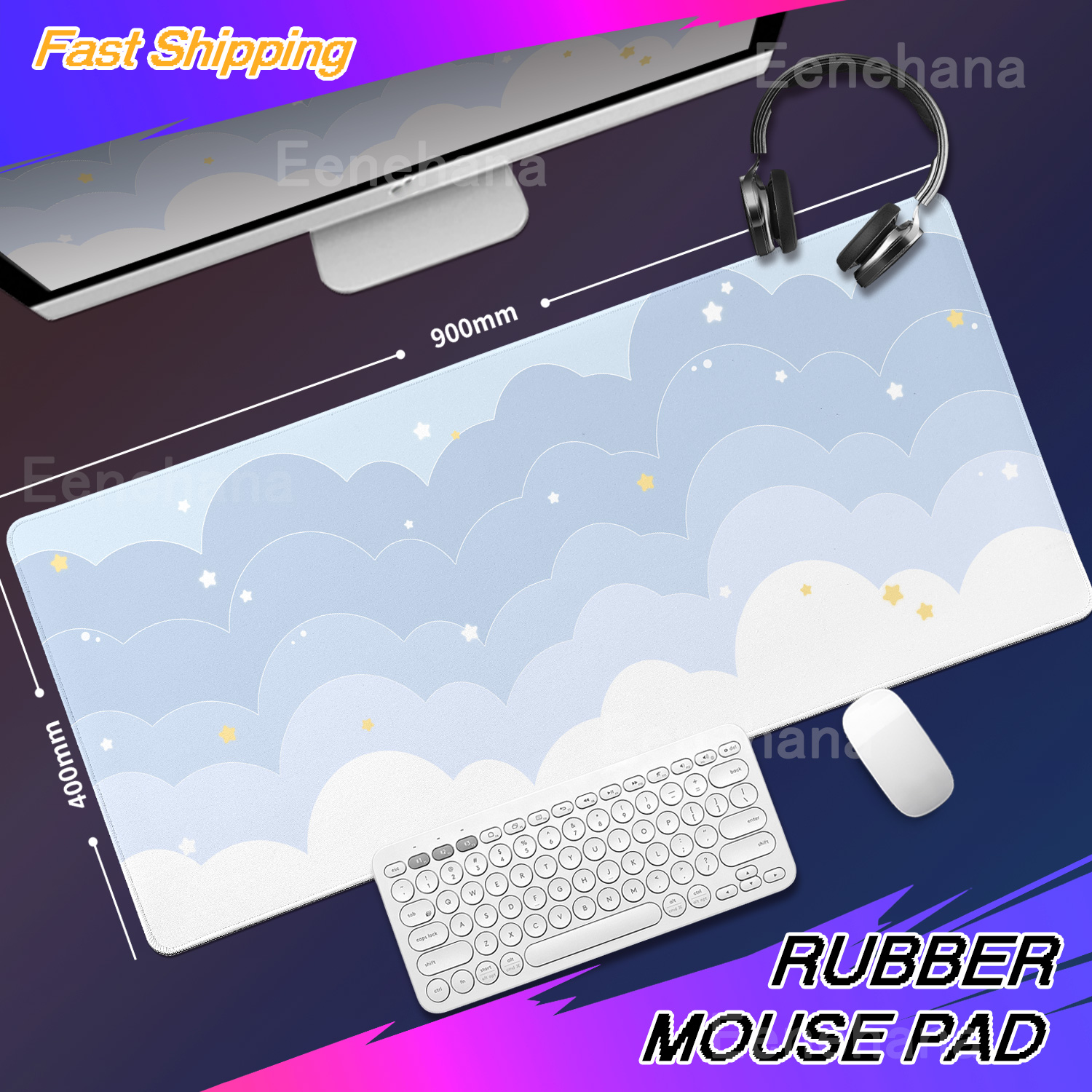 Light Blue Pink Clouds Desk Ma - Gaming Keyboard Blue ulasan dan harga