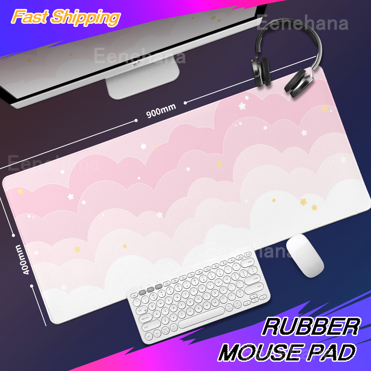 Light Blue Pink Clouds Desk Ma - Gaming Keyboard Blue ulasan dan harga